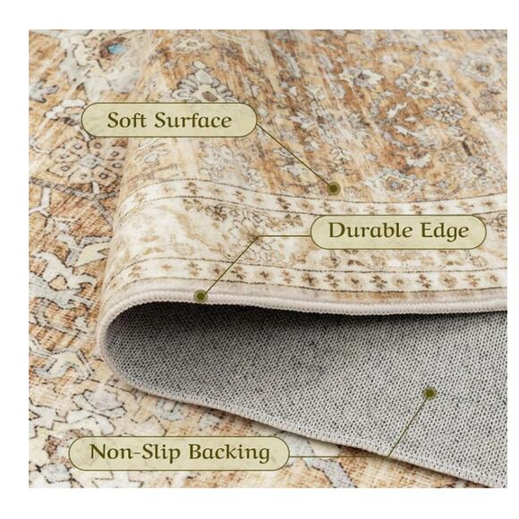 5'x7' Machine Washable Non Slip Stain Resistant, Beige Brown - Picture 2 of 8